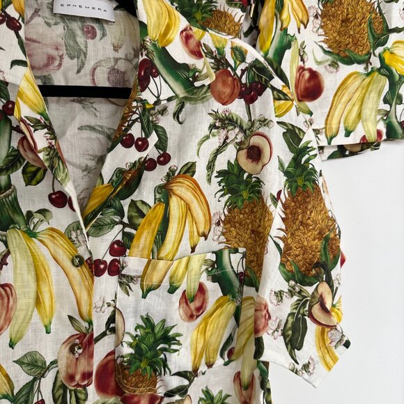 Ephemera Tropicana Siesta Coords Shirt And Shorts Set Fruit Printed Linen Sz 4 - Picture 10 of 13